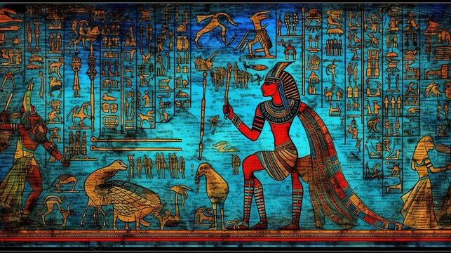 Ancient Egyptian hieroglyphics . Fantasy concept , Illustration painting.
