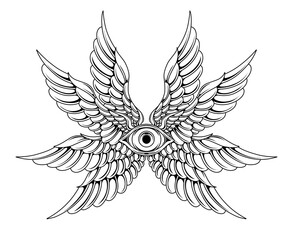 Vector Eye with angel wings tribal tattoo