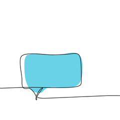 Speech bubble icon hand drawn with single one continuous line. Isolated vector illustration. Editable stroke.
