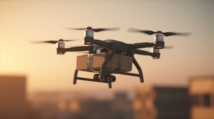 A delivery drone taking off to deliver a package