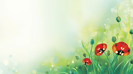 Illustration with poppies on a light green-blue background with space for text, generative AI content. - obrazy, fototapety, plakaty