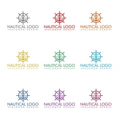 Nautical logo icon isolated on white background. Set icons colorful