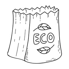Eco paper grocery bag. Vector outline illustration. hand drawing eco friendly, package. Environmental protection.