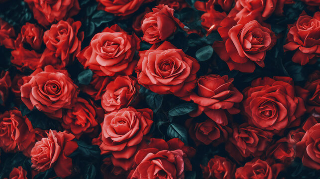 red roses background HD 8K wallpaper Stock Photographic Image