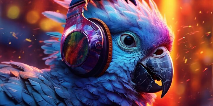Vibrant parrot with trendy glasses and a cool headset.