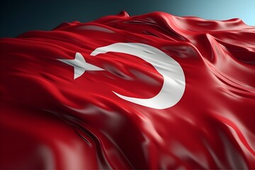 Obraz premium Closeup of Turkish flag waving in the wind