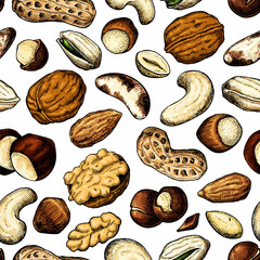 Nuts vector seamless pattern. 