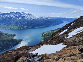 Fototapeta na wymiar Panoramic view of the Fjords from Mount Hoven.Loen.Norway
