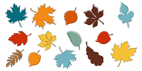 Obraz premium Set of autumn leaves in flat style. Colorful leaves. Vector illustration.