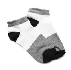 Pair of cotton socks on white background