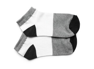 Pair of cotton socks on white background
