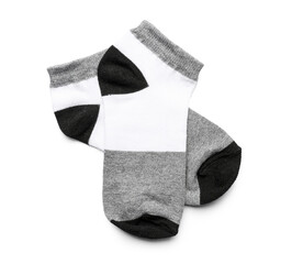 Pair of cotton socks on white background