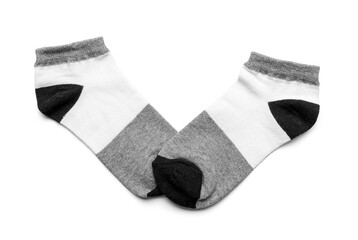 Pair of cotton socks on white background