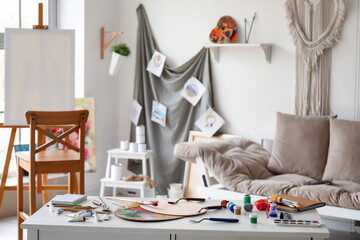 Interior of modern artist's studio