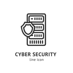 Cyber Security Sign Thin Line Icon Emblem Concept Shield Symbol of Safety and Protection Data. Vector illustration