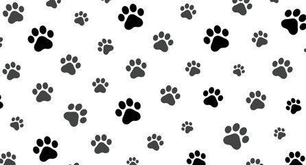 Fototapeta na wymiar Cat paw footprints seamless background vector. Hand drawn animal, pet, cat paw silhouette pattern, kitten, puppy walking. Footsteps illustration design for fabric, decorative, sticker, wallpaper, kids
