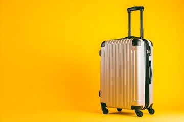 Travel suitcase isolated on yellow background. Generative AI