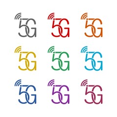  5G network coverage area icon isolated on white background. Set icons colorful