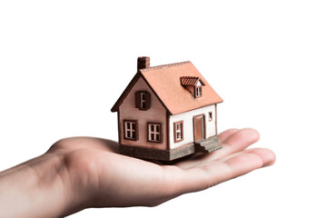 Hand Holding Miniature House Isolated on a Transparent Background. AI