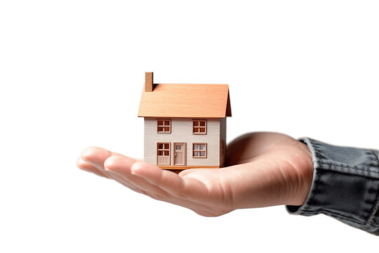 Hand Holding Miniature House Isolated on a Transparent Background. AI