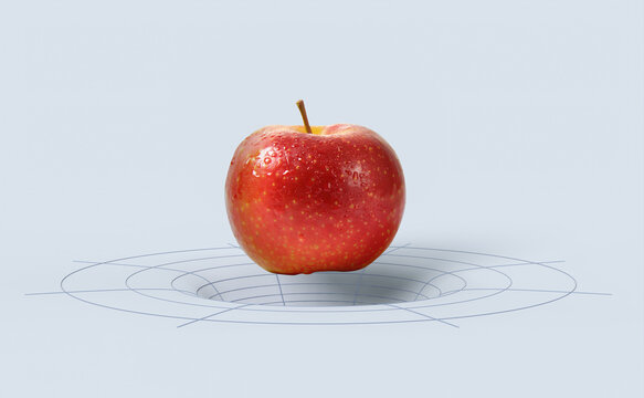 gravity theory with an apple - 3d render
