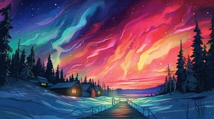 Awe-inspiring aurora borealis . Fantasy concept , Illustration painting.