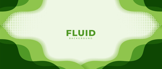 Abstract green banner background. Modern fluid shapes composition with dot halftone. Vector illustration