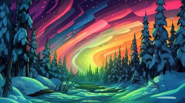 Awe-inspiring aurora borealis . Fantasy concept , Illustration painting.