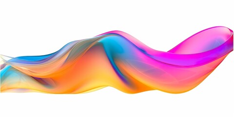 Holographic transparent shape with gradient color in motion. Abstract plastic form on white background.