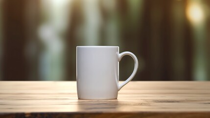 Fototapeta premium Mockup white mug on wood table.