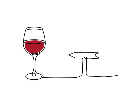 Drawing line color wineglass with direction on the white