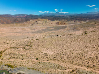 Aerial view of the remote and scenic nature along the famous Ruta40 in Mendoza Province in Argentina - Traveling South America 