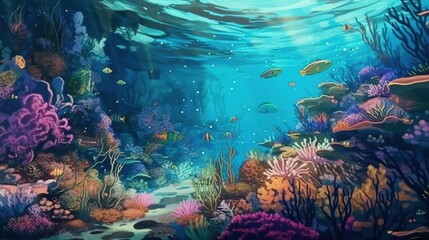 Beautiful underwater seascapes . Fantasy concept , Illustration painting.