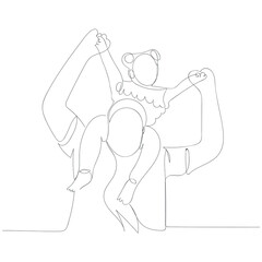 dad and daughter. happy family. drawing with one line. black lines. on a white background. vector. with the addition of color. super dad. happy dad's day. happiness. a friendly family.