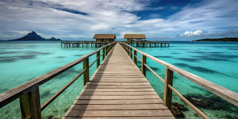 Obraz premium Wooden jetty that juts out into paradise tuquoise waters. Generative AI