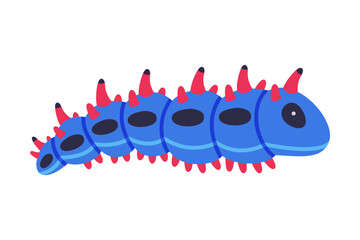Blue Caterpillar as Larval Stage of Insect Crawling and Creeping Vector Illustration
