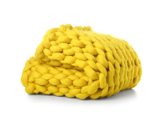 New soft knitted blanket on white background