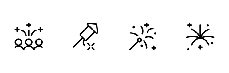 Firework icon, new year, birthday, party firework vector set design with Editable Stroke. Line, Solid, Flat Line, thin style and Suitable for Web Page, Mobile App, UI, UX design.
