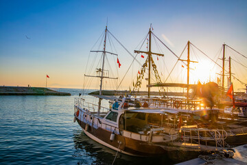 Boats in the harbor Side during the sunset