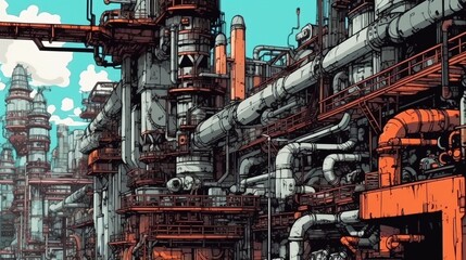 modern industrial power plant . Fantasy concept , Illustration painting.