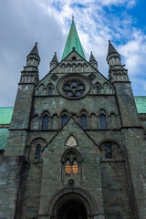 Fototapeta na wymiar View of the gothic Nidaros Cathedral of Trondheim, Norway