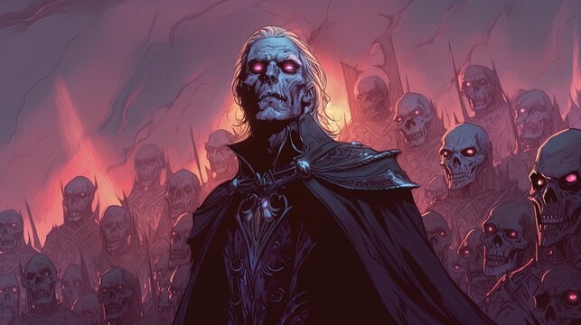 A vampire lord leading a horde of undead . Fantasy concept , Illustration painting.