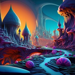 Obraz premium Amazing colorful mushroom drawing wonderland background pictures AI Generated Art