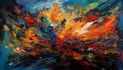Vibrant colors and chaotic brush strokes create abstract acrylic painting generated by AI