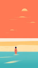 Beautiful minimalistic and colorful flat illustration of a person relaxing on a beach