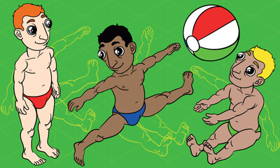 The pack of male body parts for animation, volleyball players, different skin and hair colors. 