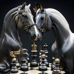Elegant chess horse piece in a strategic pose. Iconic symbol of intellect and precision. Stock photo.