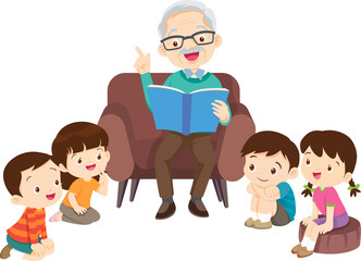 Fototapeta premium cute family sitting on sofa reading a book together