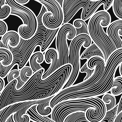 Fototapeta premium vector contemporary white wave lines asian style seamless pattern on black