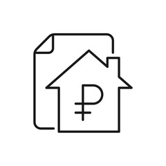 Ruble sign with house and paper. Home insurance, mortgage icon line style isolated on white background. Vector illustration